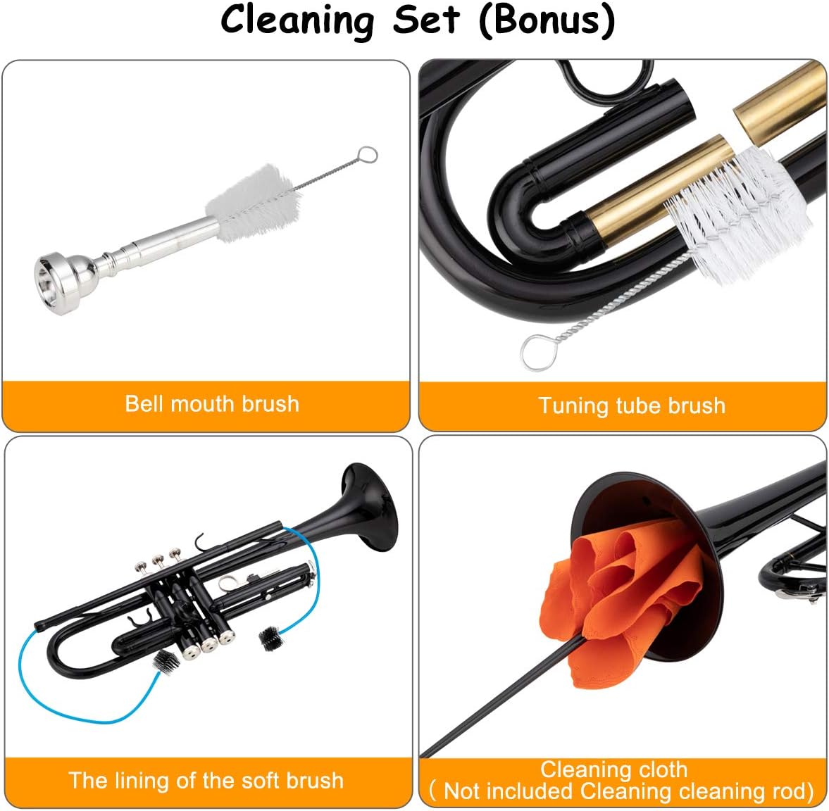GLARRY Standard Trumpet Brass Bb Trumpet for Students and beginners w/Hard Case, Gloves, 7C Mouthpiece and Trumpet Cleaning Kit (Black) : Musical Instruments