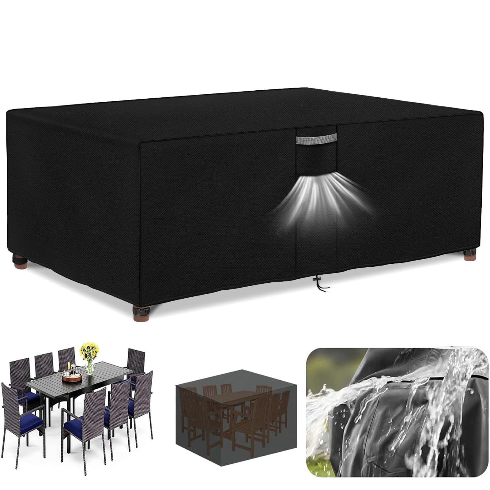 Funda Mueble Exterior Impermeable Jardin 243 x 243 x 86 cm, Paño de Oxford 420D, Antipolvo, Resistente Desgarro Antipolvo Funda Protectora Muebles Jardin, Negro