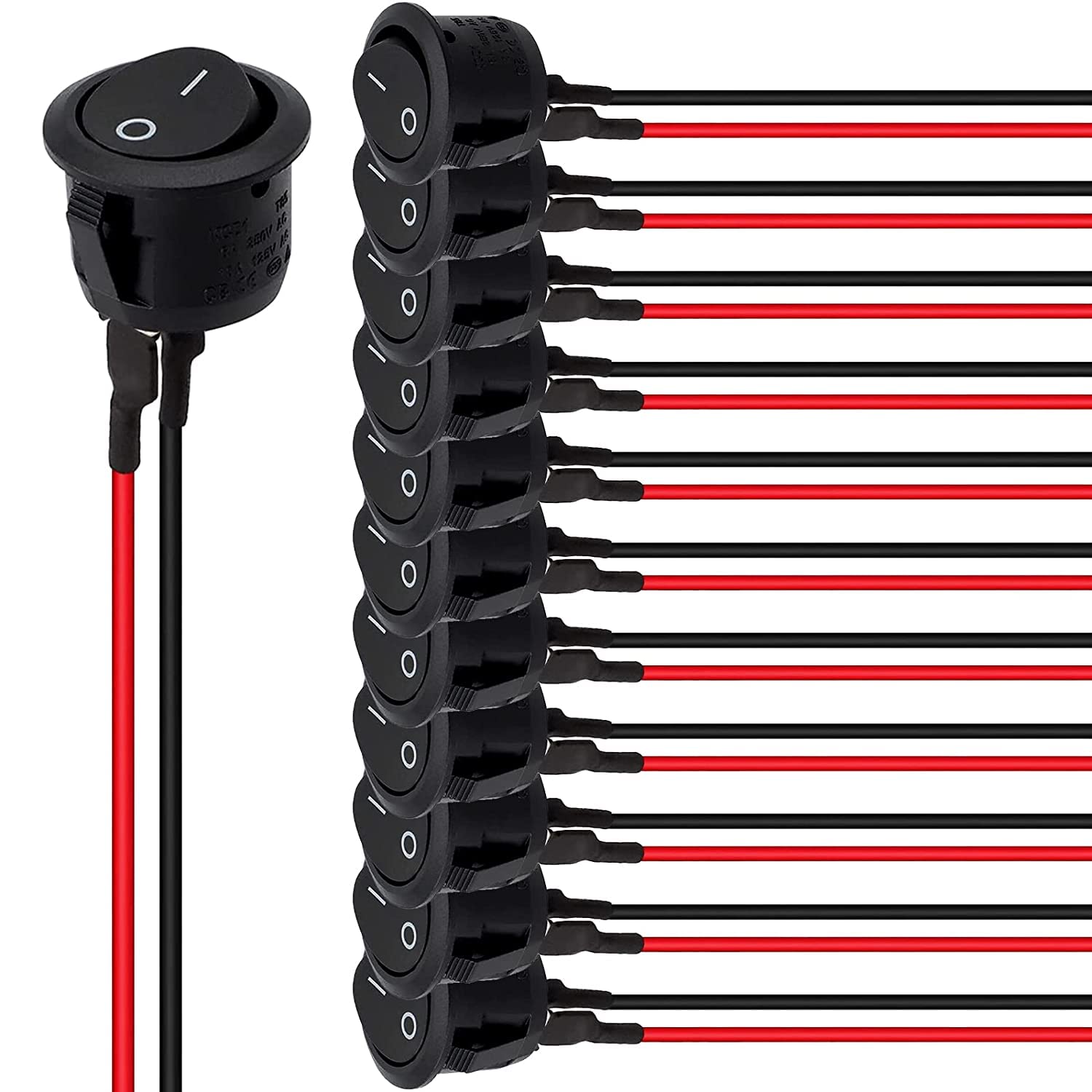 12 Piezas interruptor basculante redondo 2 pines interruptores basculante redondos de barco 6A / 250V 10A / 125V SPST interruptor basculante redondo de 2 pines, negro