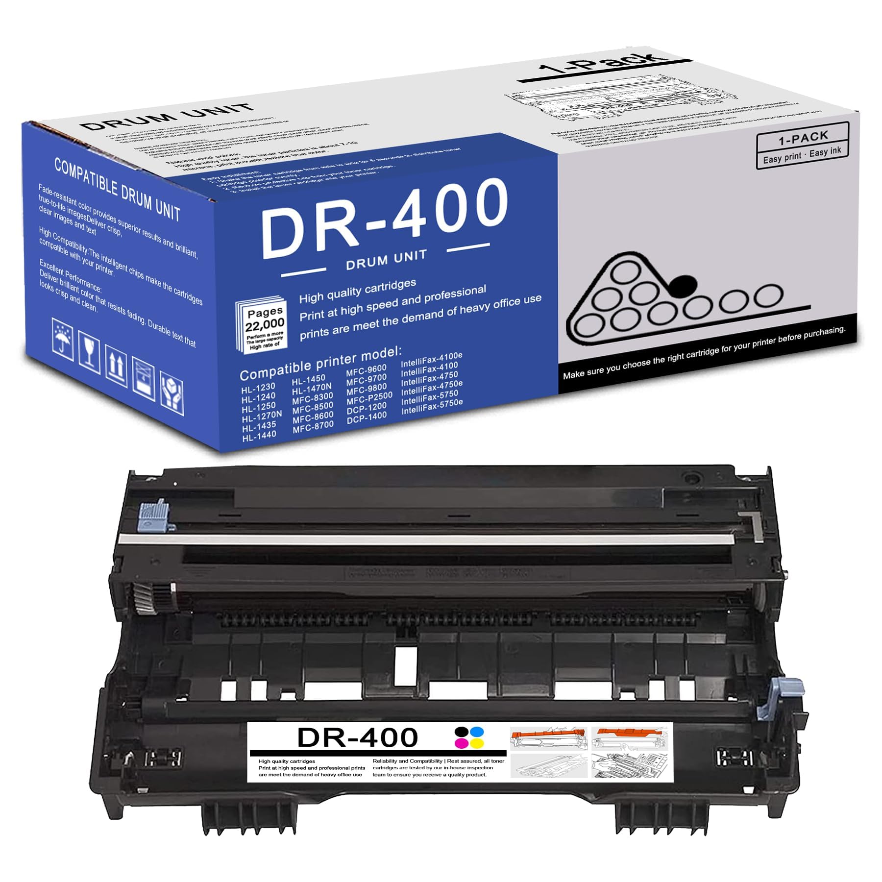 Photo 1 of 1 Pack DR400 BK Drum Unit High Yield Compatible DR400 Replacement for Brother DCP-1200 1400 HL-1230 1240 1250 1470N MFC-8300 8500 9600 P2500 IntelliFax-4100e 4100 4750 5750e Printer