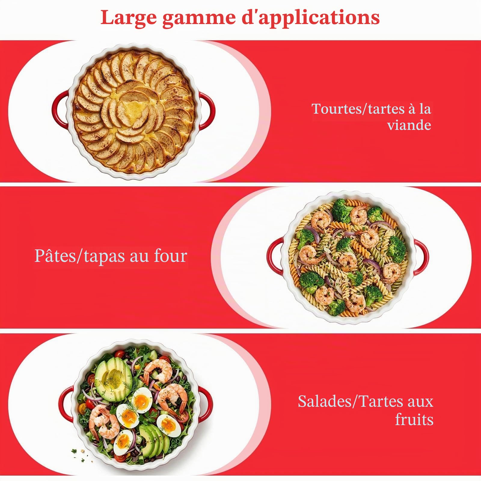 Plat à Tarte en Céramique Moule A Tarte Tourtiere avec Revêtement Résistant aux Coupures Facile à Nettoyer Livré avec Petite Cuillère avec Poignées, pour Quiches, Tartes 26 X 21 X 4cm