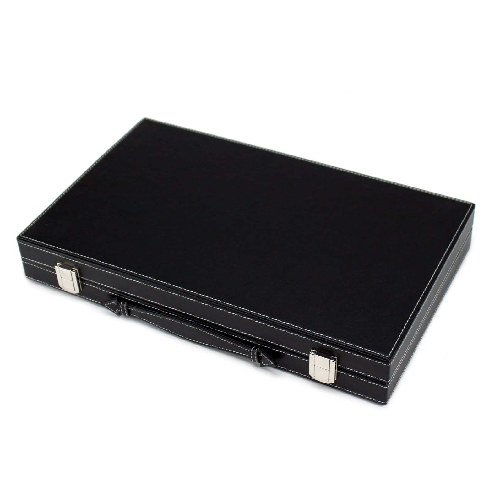 15in Backgammon Set with Stitched Black Leatherette Case