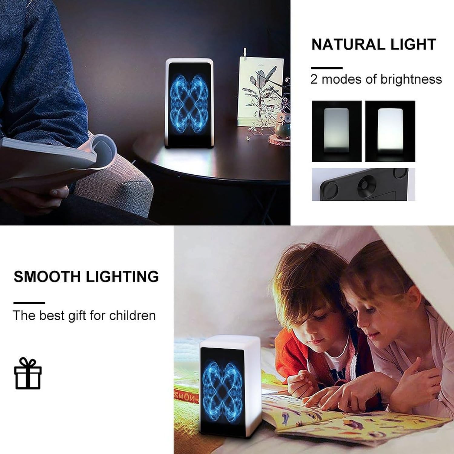 Cordless Night Light Battery Powered Dimmable Lamp for Reading Two Blue Swirls Small Desk Lamp for Bedroom Living Room Office