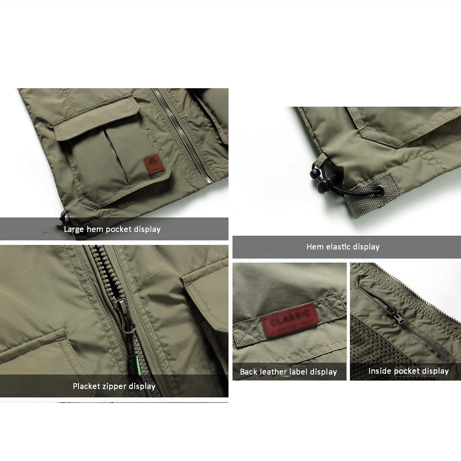 Gilet Multifunzione Uomo Con Molte Tasche – Per Pesca, Fotografia, Trekking E Caccia, In Poliestere Traspirante, Impermeabile Leggero, Taglia 8XL, Colore Kaki