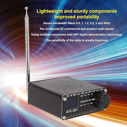 Miniatura 3 de ATS 20+ Receptor de radio de banda completa FM AM MW SW y SSB LSB USB, radio portátil de mano con altavoz, antena, para acampar al aire libre en casa