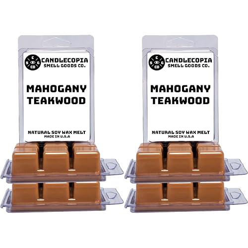 Candlecopia Mahogany Teakwood Strongly Scented Hand Poured Vegan Wax Melts, 36 Scented Wax Cubes, 19.2 Ounces in 6 x 6-Packs - Mahogany Teakwood