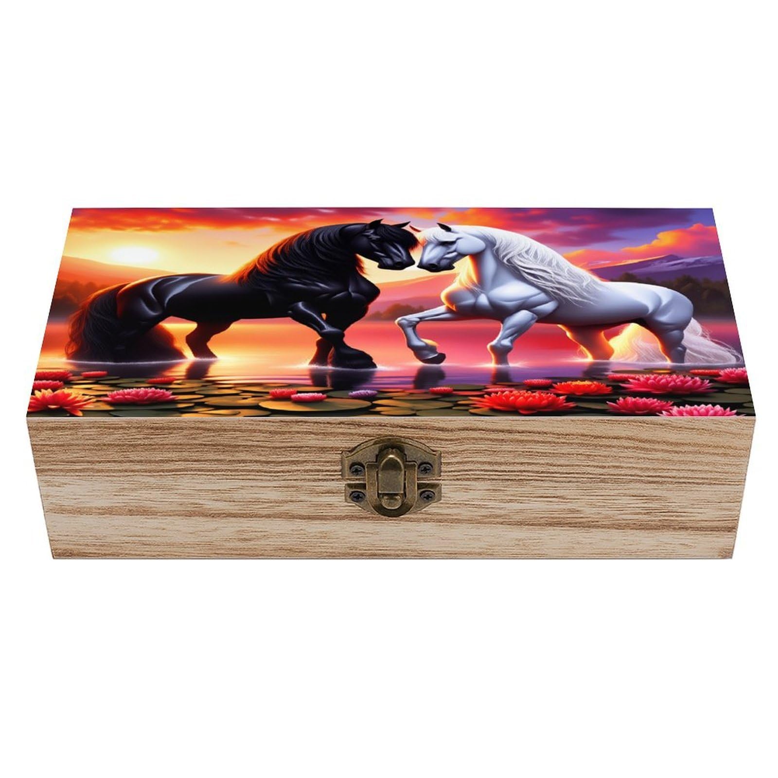 asbwuo Horse Under Sunset Vintage Wooden Keepsake Box