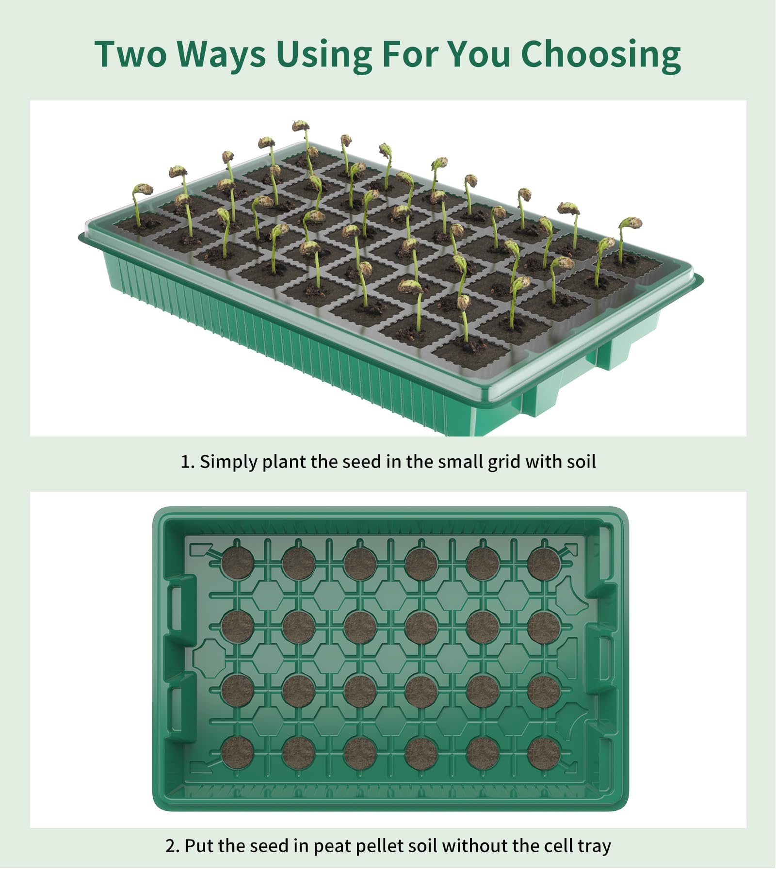 Bandeja de inicio de semillas, 80 celdas, bandejas de inicio de plántulas con luz de crecimiento y cúpula de humedad, kit de germinación de semillas reutilizable para jardinería en interiores