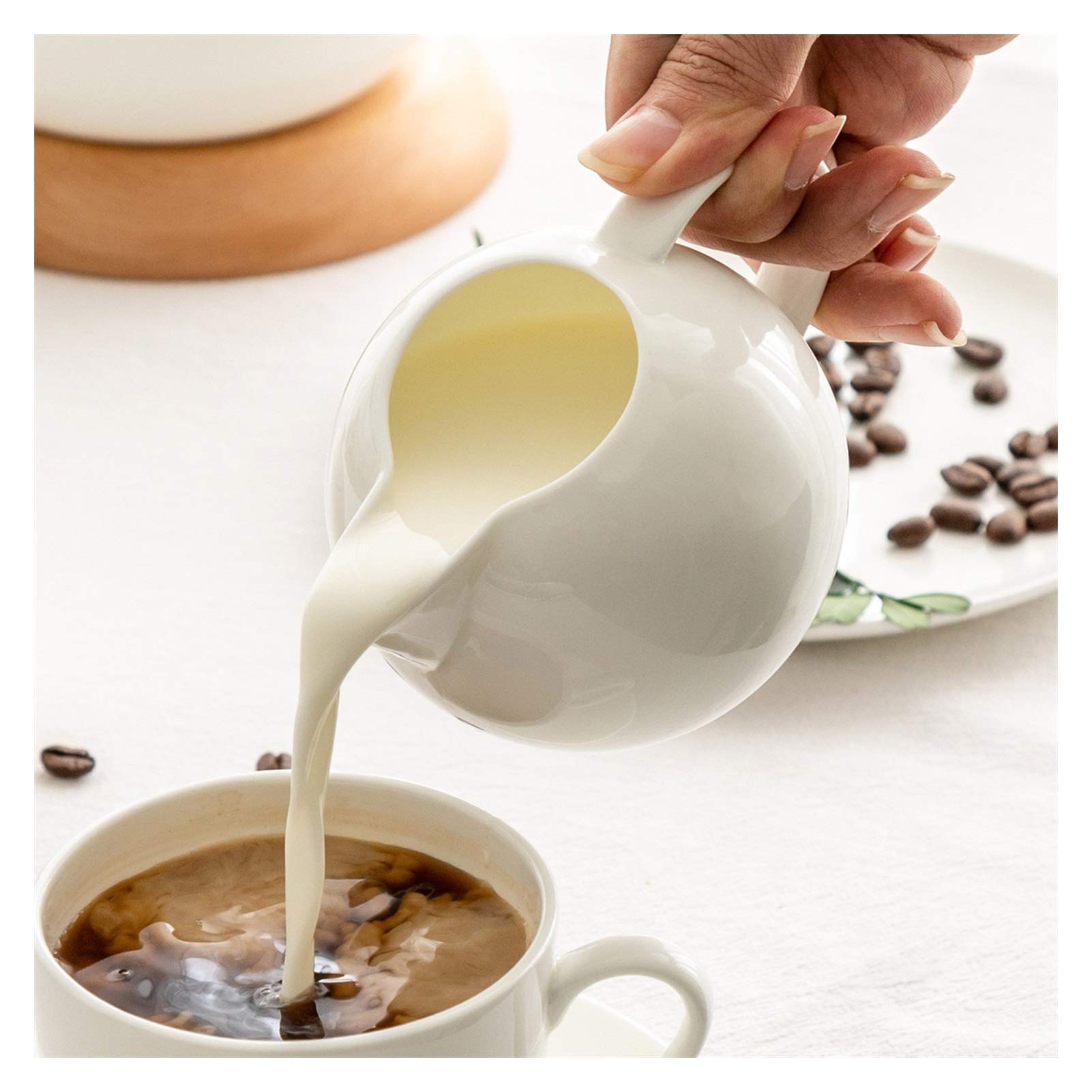 Salsiera Classica, Set per la Panna per caffè e tè, brocca e zuccheriera in Porcellana Bianca, brocca per la Panna in Ceramica