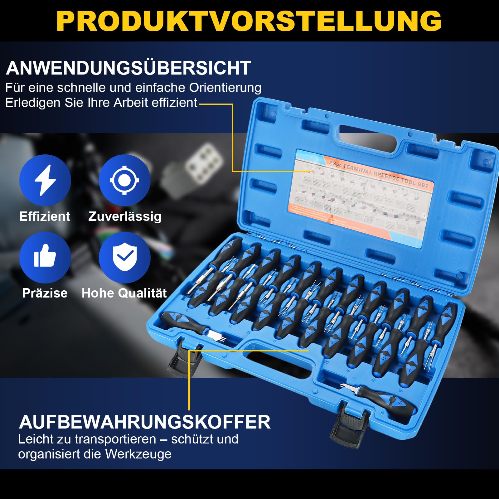 DASBET 23-TLG Terminal Release Kit | Entriegelungswerkzeug KFZ-Stecker, Auspinnwerkzeug Set für amerikanische und importierte Fahrzeuge, inkl. Transportkoffer