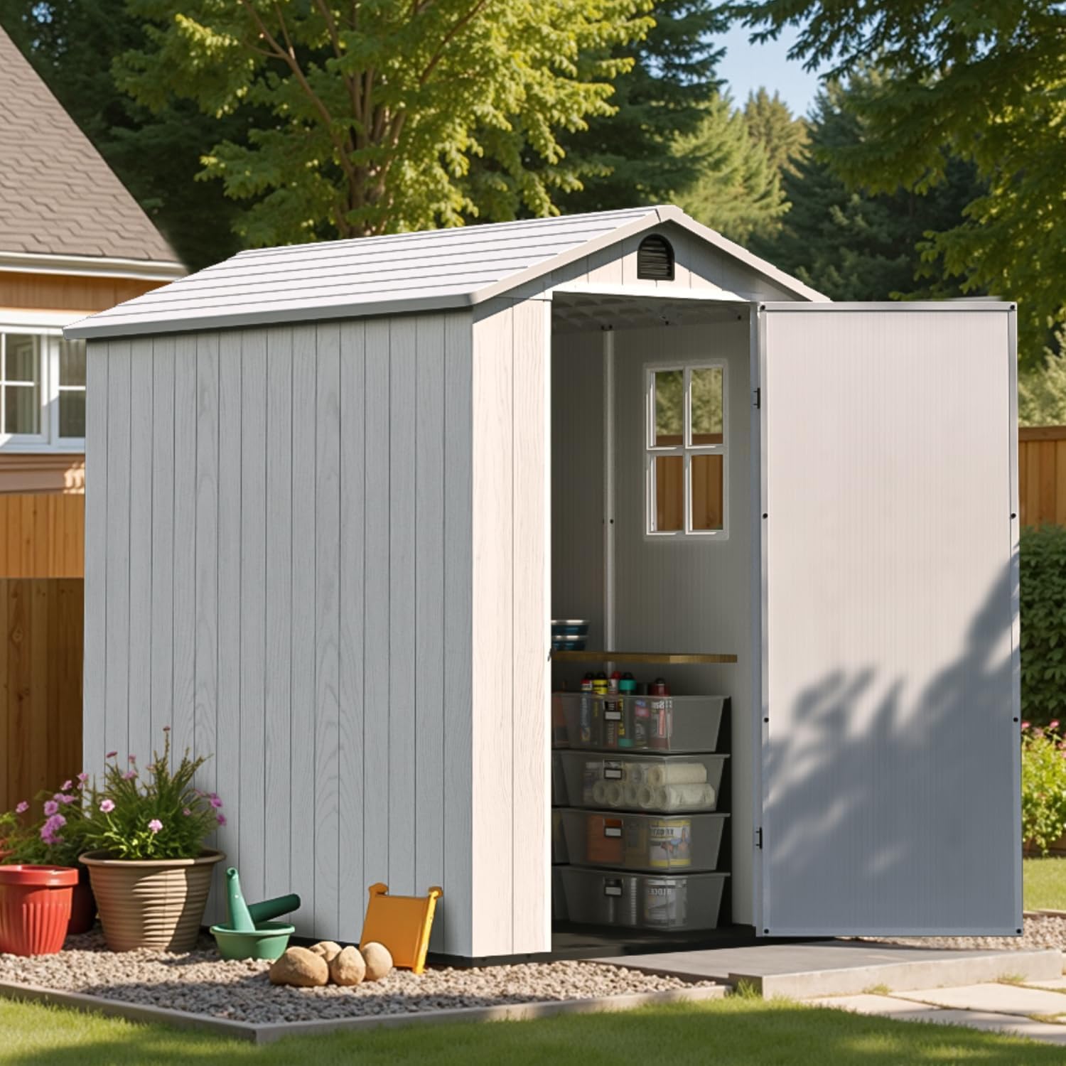 Patiowell 4 x 6 FT Resin Storage Shed with Floor, Light Gray