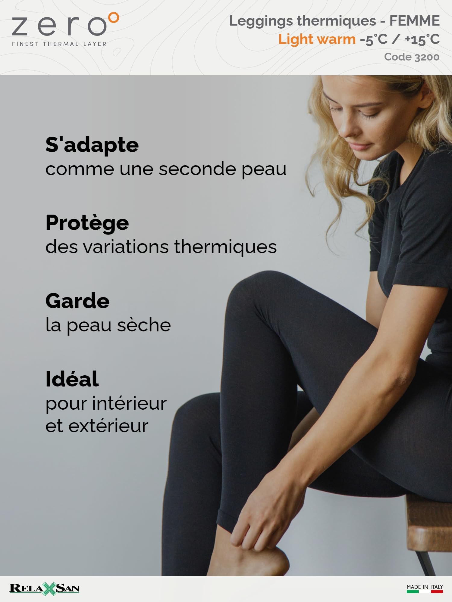 Relaxsan Zero 3200 – Pantalon Collant Thermique Femme caleçons Long sous-vêtements Respirant en Fibre Dryarn et Laine Mérinos