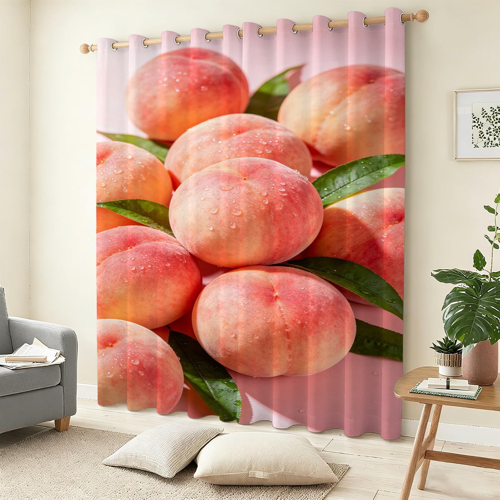 Tenda per Interno Moderne 2 Pezzi 3D Stampa Pesca Tende Oscuranti Termiche Isolanti Camera da Letto Frutti Rosa Tende Soggiorno con Occhielli L140 x A250 cm C.1449