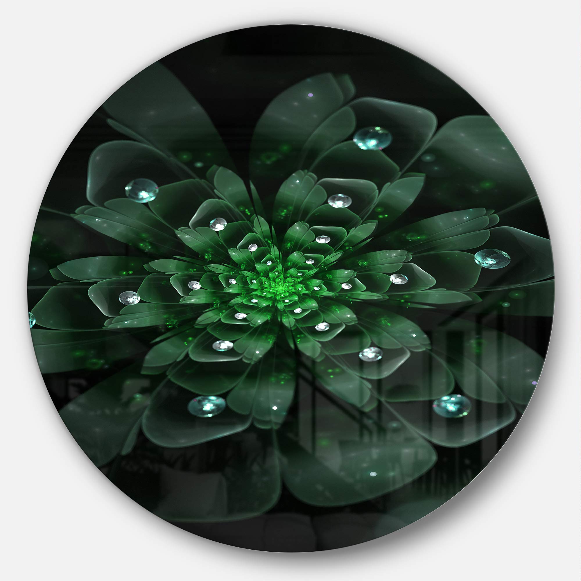 Designart Glowing Crystal Green Fractal Flower Floral Metal Artwork-Disc of 23, 23'' H x 23'' W x 1'' D 1P