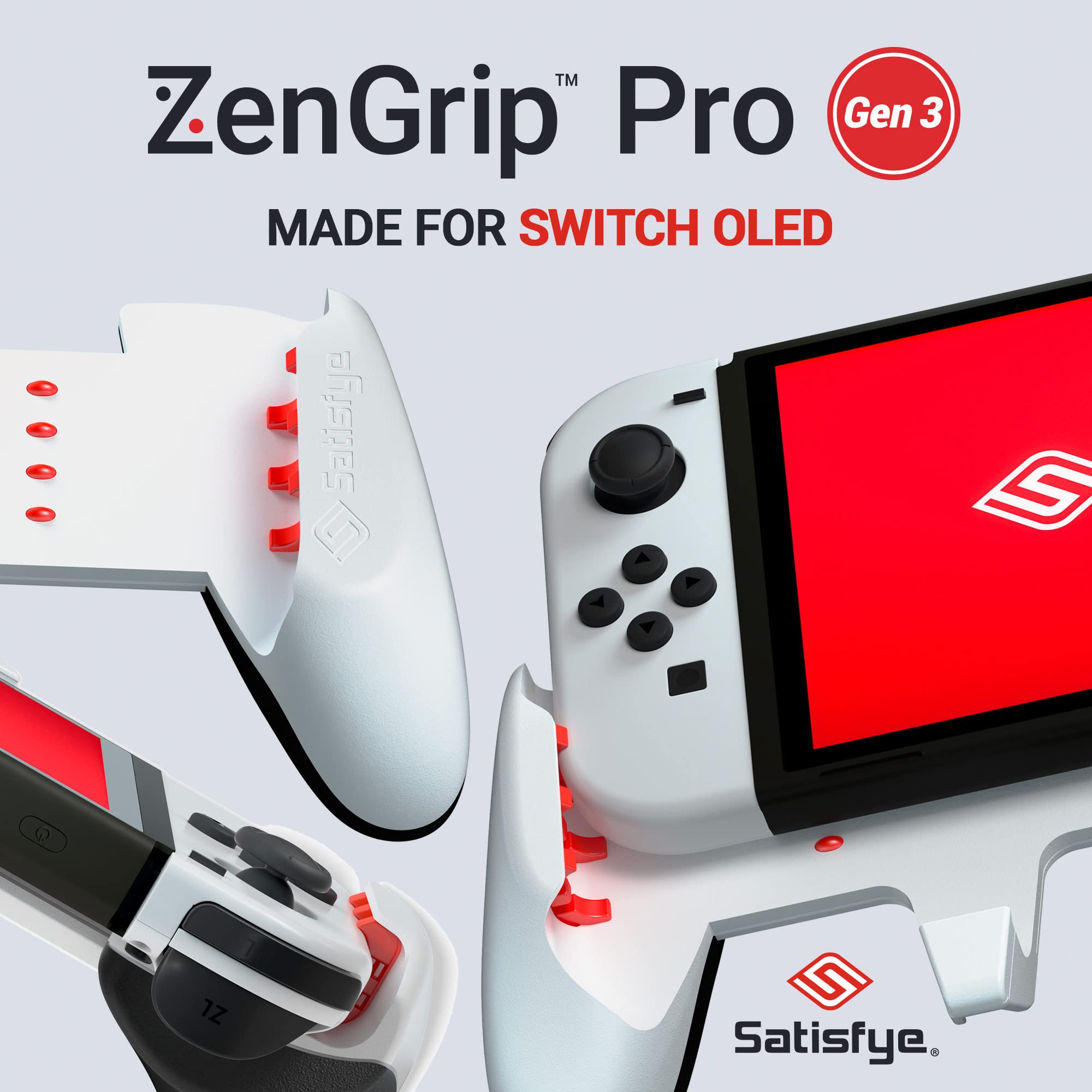 FEGYUJ Satisfye - ZenGrip Pro Gen 3 OLED, a Switch Grip Compatible with Nintendo Switch - Comfortable & Ergonomic Grip, Joy Con & Switch Control. #1 Switch Accessories Designed for Gamers (White)