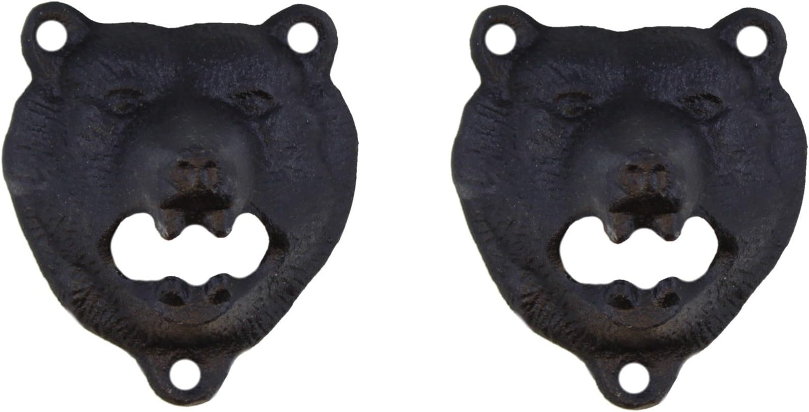 Set of 2 - Rustic Solid Black Heavy Duty Cast Iron Grizzly Bear Bottle Opener