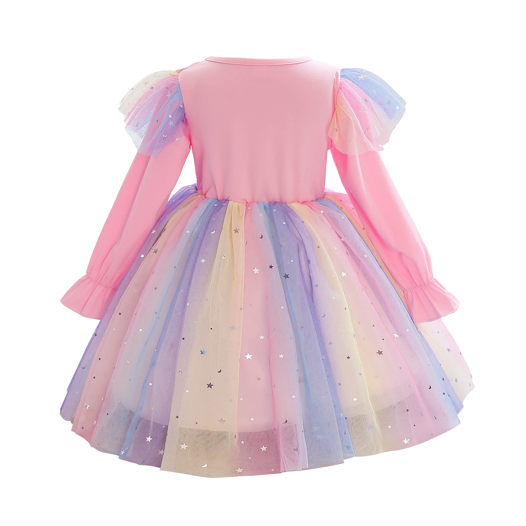 Niñas Vestidos Manga Larga Cumpleaños Niños Vestido Arco Iris Lentejuelas Jersey Vestidos Princesa