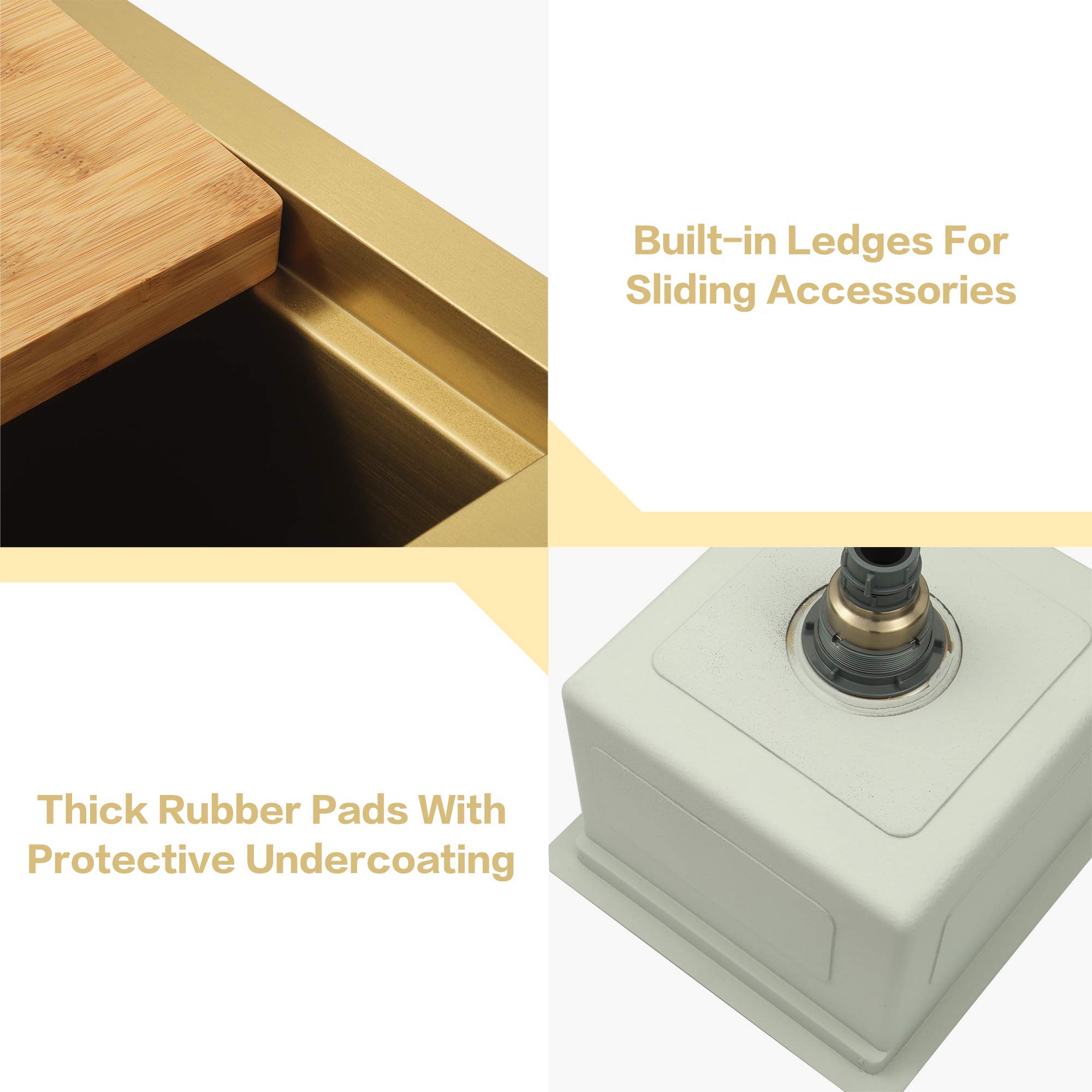 LQS Gold Undermount Bar Sink, RV Sink, Handmade Stainless Steel Bar