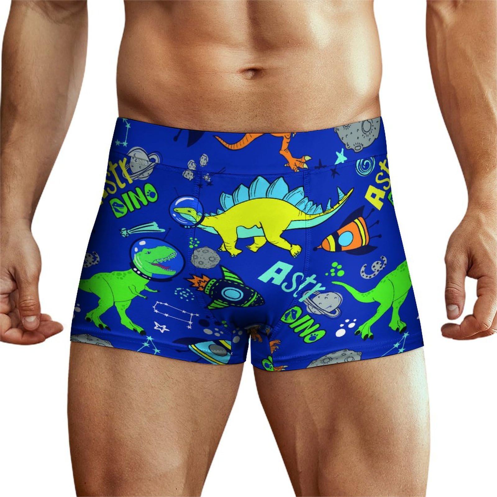 Niapessel Men's Dinosaur In Space Boxer Briefs, Underwear Boxer Brief, Breathable Comfort Novelty Boxers Briefs For Xl