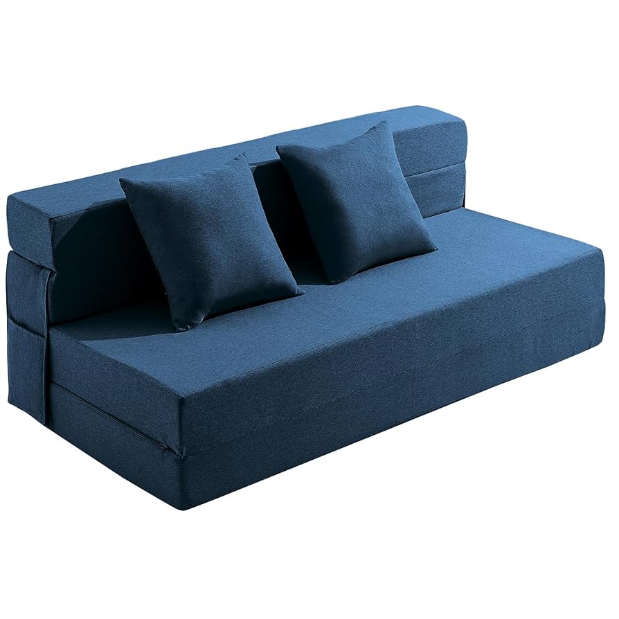 青色ソファベッド 4クッション付き 青色ソファベッド 4クッション付き