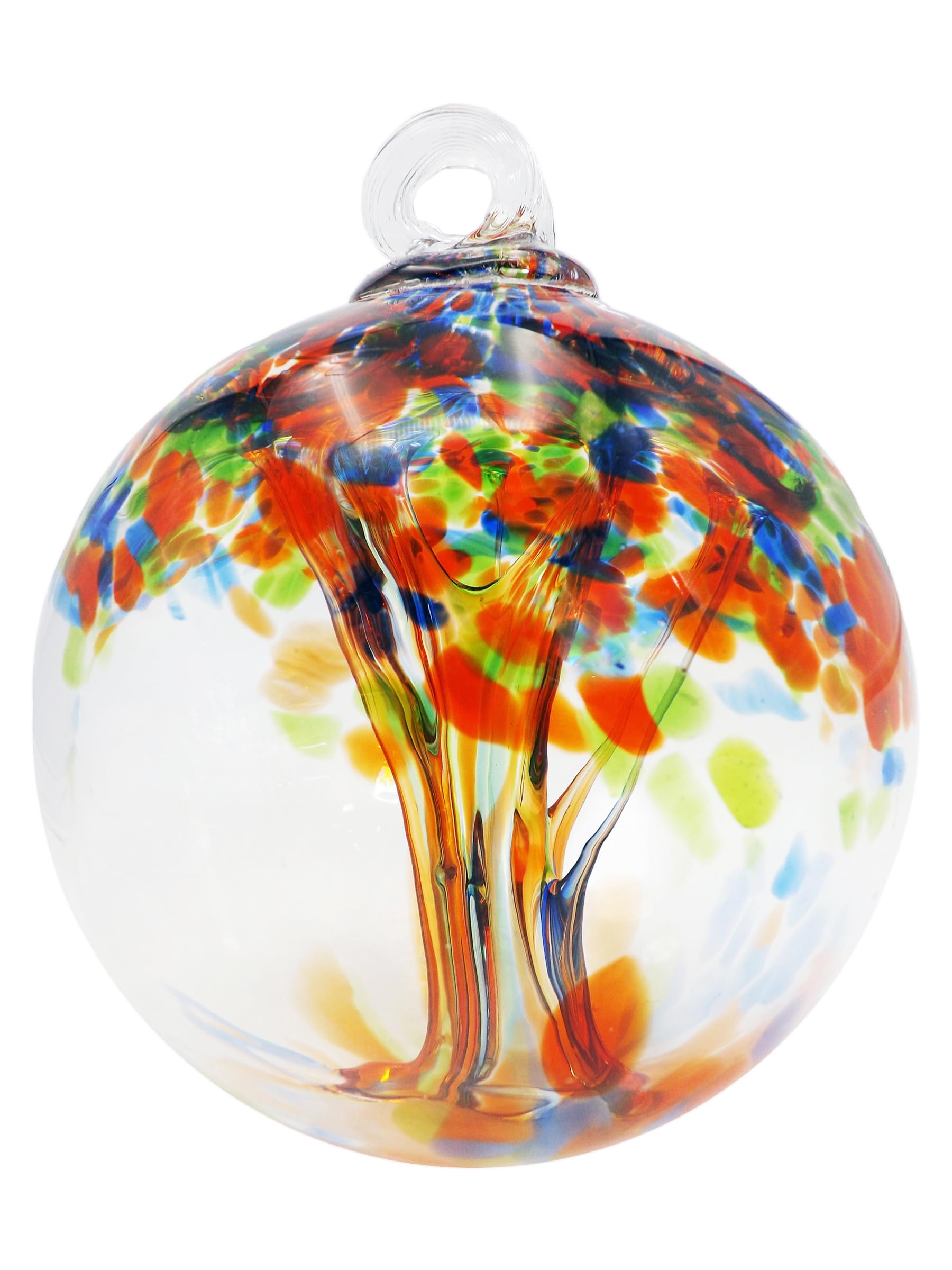 Hand Blown Glass, 3" Diameter Royal, Tree of Life Collection, Witch Globe Hanging Garden Indoor/Outdoor Decorative Ornament Gazing Ball