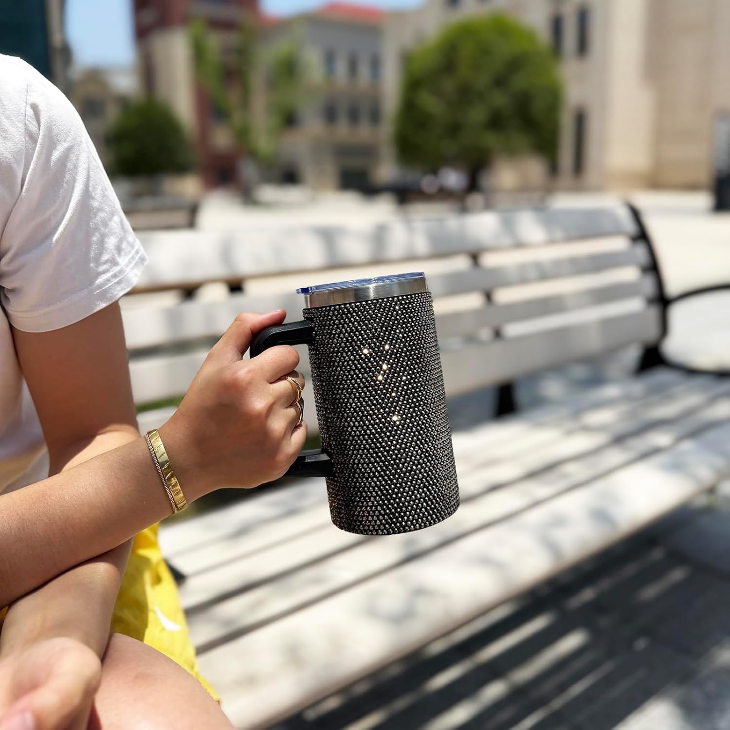 20oz Bling Tumbler With Handle Stainless Steel Rhinestone Insulated Cup with Lid and Straw Double Wall Vacuum Coffee Cup Reusable Glitter Travel Coffee Mug for Cold and Hot (Black) - Image 7