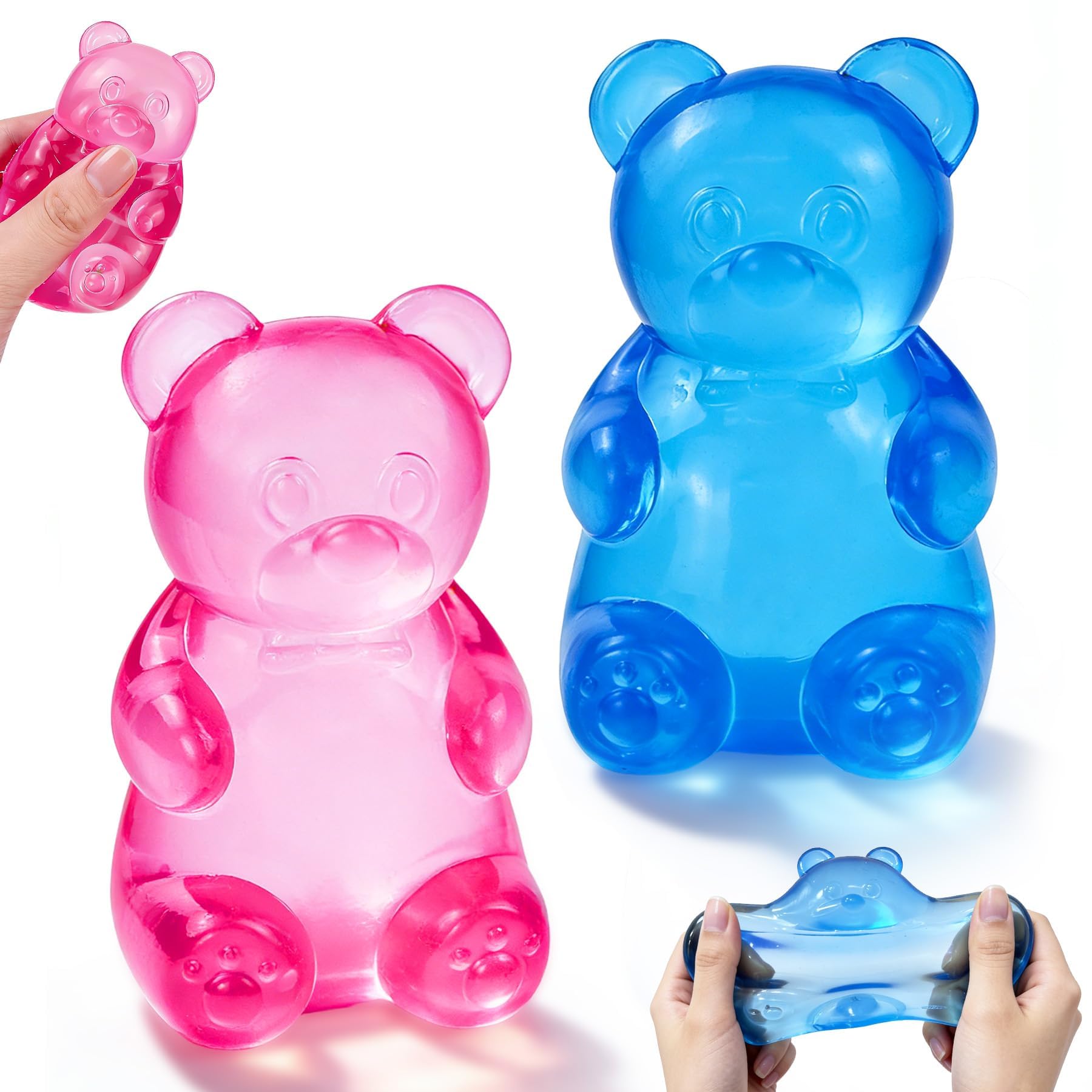 2Pcs Gummy Bear Squishy Toys, Squishy Stress Balls Squeeze Toys, Sugar Squishy Slow Rising Fidget Toys for Adults Kids Stress Anxiety Relief, Birthday Gifts Party Favors — image 1