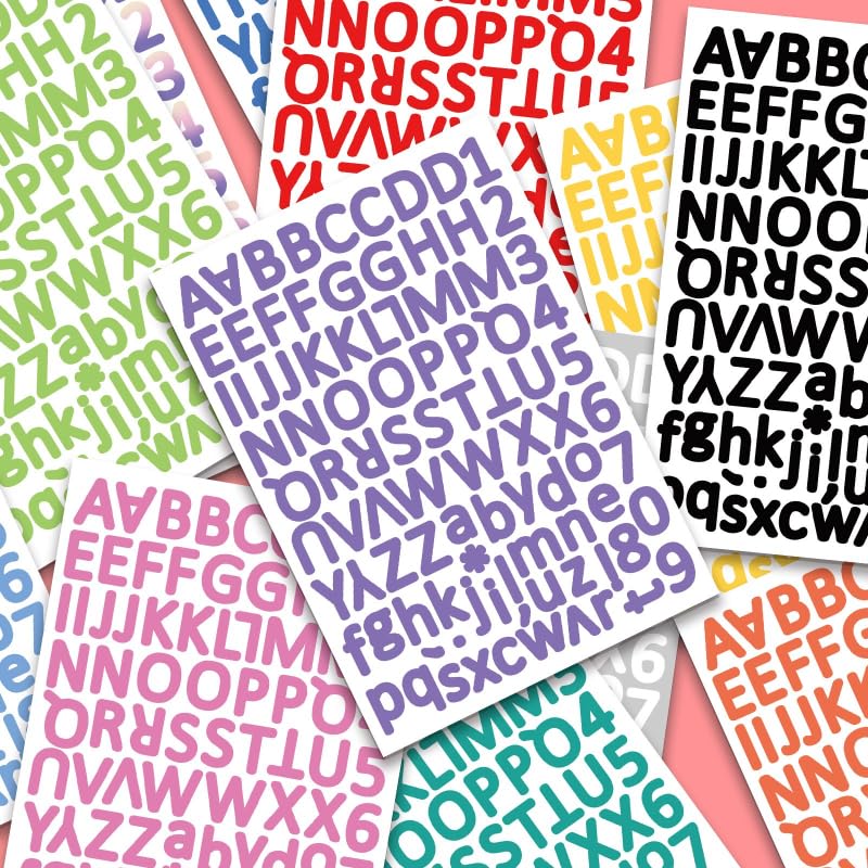 Multicolor Alphabet Letters Stickers, Waterproof Number & Symbol Stickers for Scrapbooking, Planners and Organization (Pink)