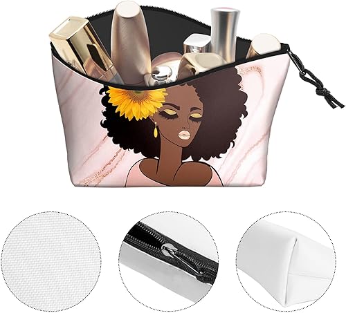 Miniatura 24 de Bolsa de maquillaje Melanin para mujer, bolsa de cosméticos impresa portátil, bolsa de aseo de viaje, bolsa organizadora de maquillaje para mujeres