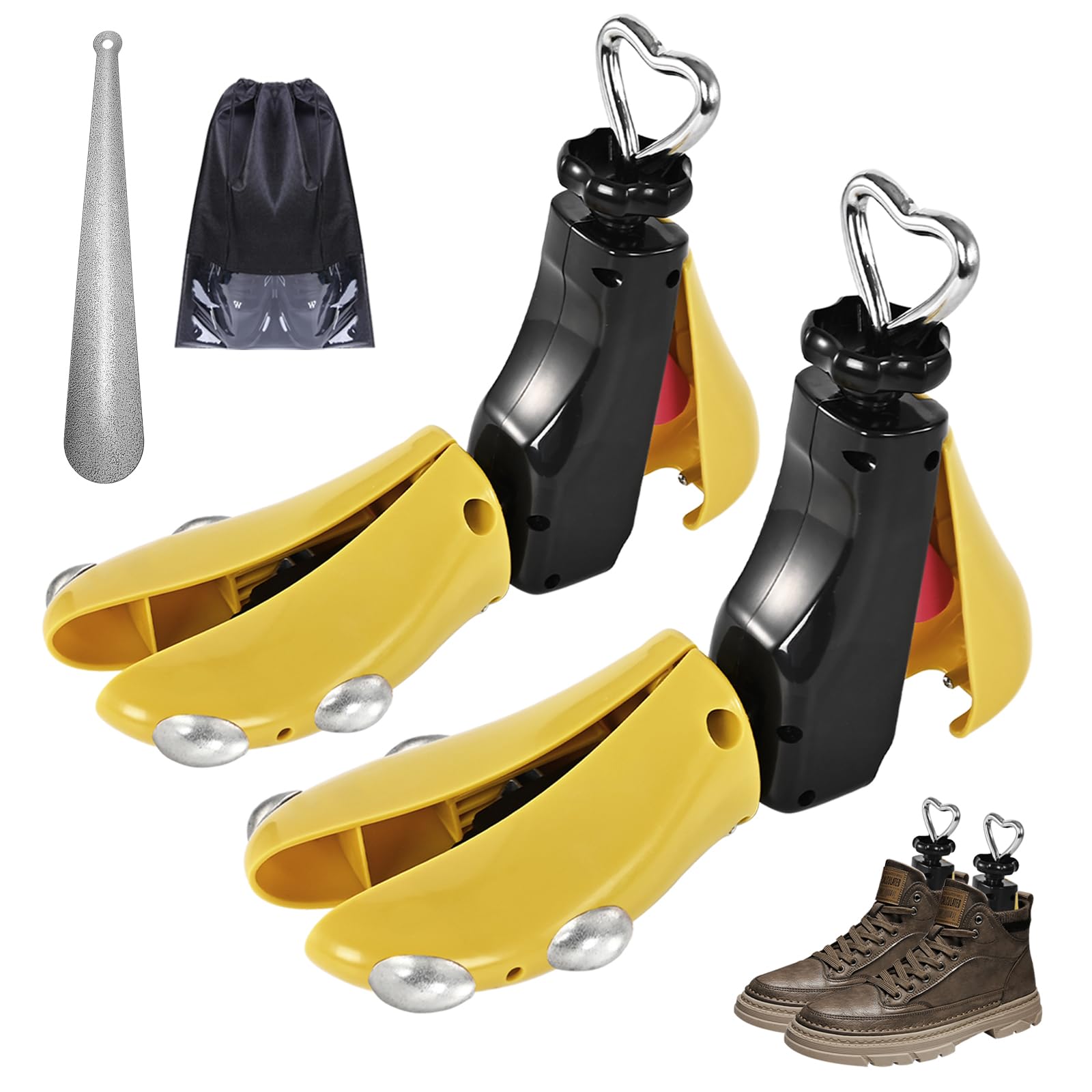 Estirador de zapatos para mujeres y hombres, estirador de botas, ajustable, unisex, pies anchos, S tapón de metal amarillo (para Wm 6-11; M 5-9.5), paquete de 2