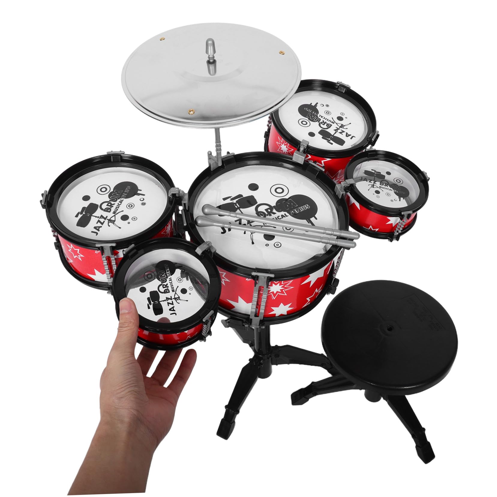 ORFOFE Set di Batterie Musicali per Bambini in Plastica Rossa, Giocattolo Multifunzionale per Bambini e Neonati, Strumento Musicale per Sviluppo Precoce e Interazione Genitore-figlio