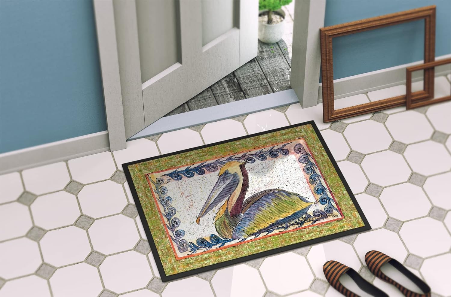 Caroline's Treasures 8057-JMAT Pelican Doormat 24x36 Front Door Mat Indoor Outdoor Rugs for Entryway, Non Slip Washable Low Pile, 24H X 36W