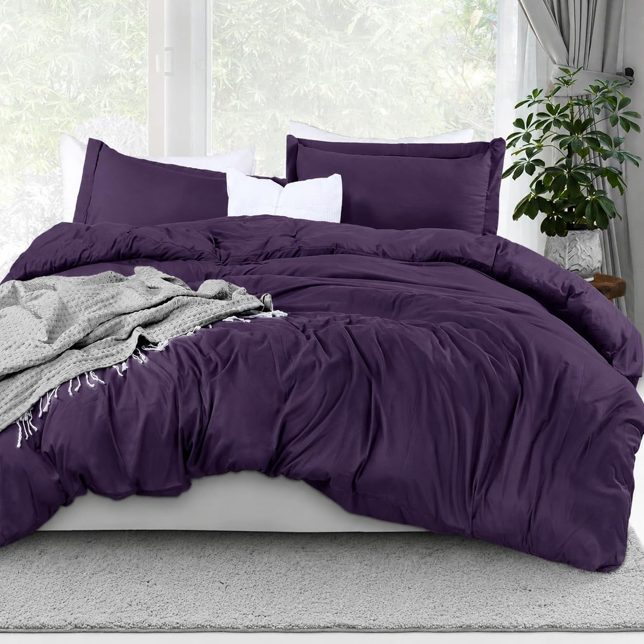 Utopia Bedding Duvet Cover King Size - 3 Piece with Zipper Closure - 1 Comforter Cover 104X90 Inches & 2 Pillow Shams 20X36 Inches (Eggplant) Comforter Not Included