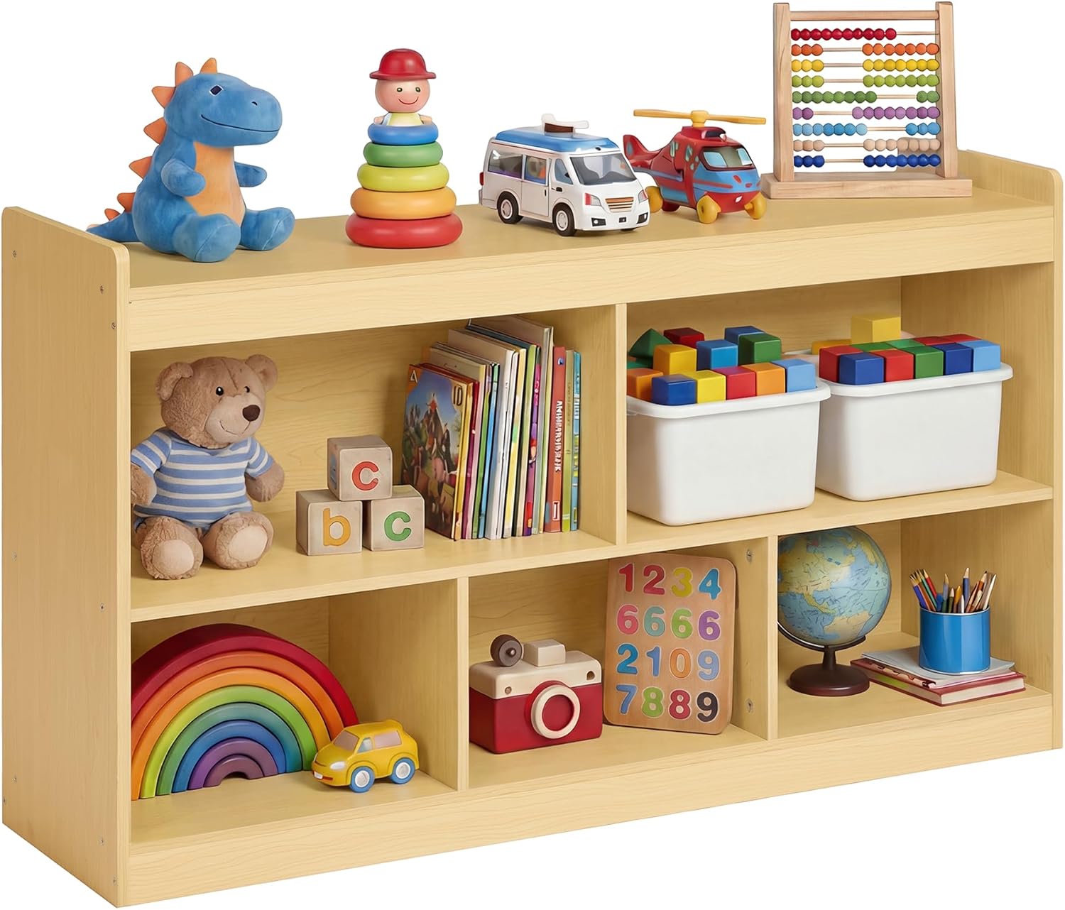 SONGMICS Kids' Toy Storage Shelf, Montessori Shelf for Toys with 5 Open Compartments, Storage Unit for Children's Room Playroom Living Room, 11.8 x 44.2 x 25.6 Inches, Beech Beige UGKR052YZ01