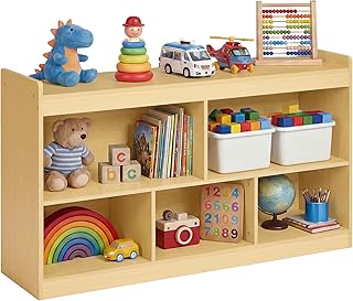 SONGMICS Kids' Toy Storage Shelf, Montessori Shelf for Toys with 5 Open Compartments, Storage Unit for Children's Room Playroom Living Room, 11.8 x 44.2 x 25.6 Inches, Beech Beige UGKR052YZ01