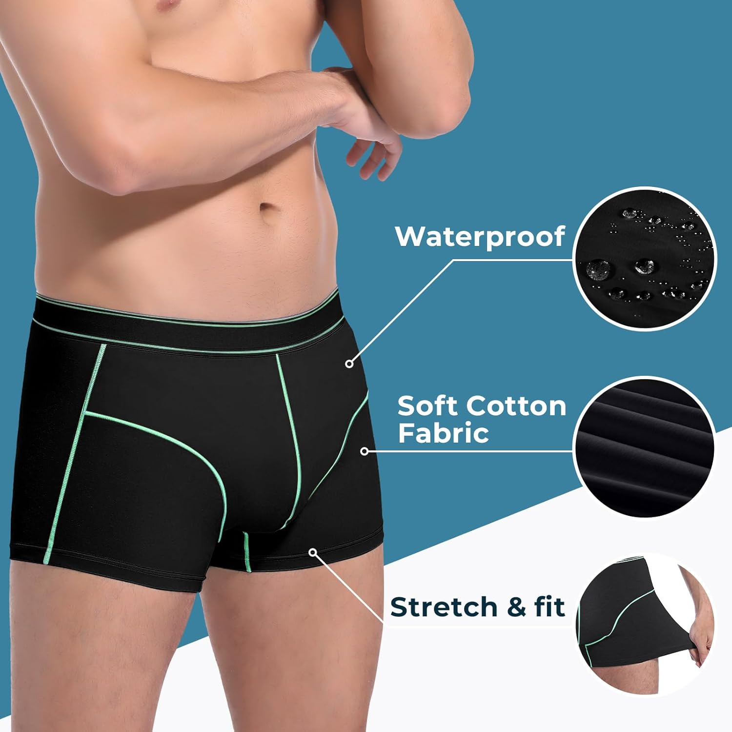 Carer 2pk Washable Incontinence Underwear for Men Cotton 100ml Absorbent Mens Incontinence Boxer Briefs for Bladder Leak Proof Protective Underwear L Black - Image 3