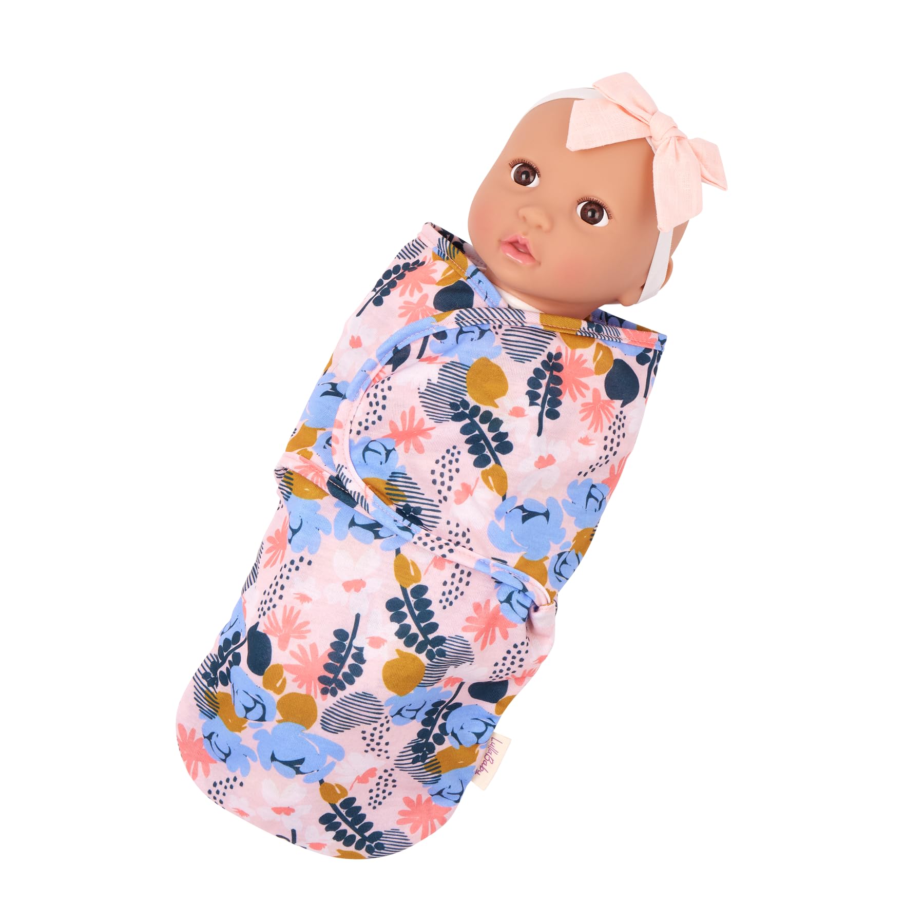 LullaBaby Realistyczna lalka niemowlęca 35 cm – kwiatowy przewijacz i różowa opaska na głowę z kokardą – Hazel Eyes & Fair Skintone – udawaj zabawę przez ponad 2 lata, laleczka niemowlęca i zawijane