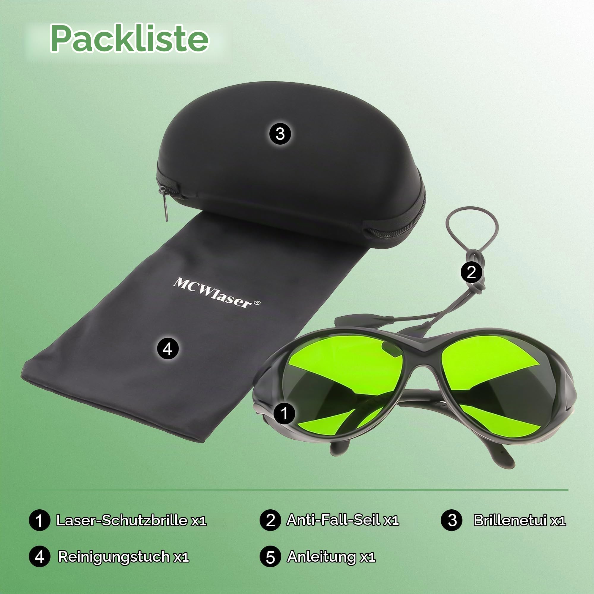 MCWlaser Laser Schutzbrille 1064nm 1080nm Brille CE OD5+ Laser Safety Goggles 190-470nm & 800-1700nm Für Fiber Laserreinigung Schweißen UV-Markierung Diode, ND:YAG Laser Absorption Type EP-8 Stil 2