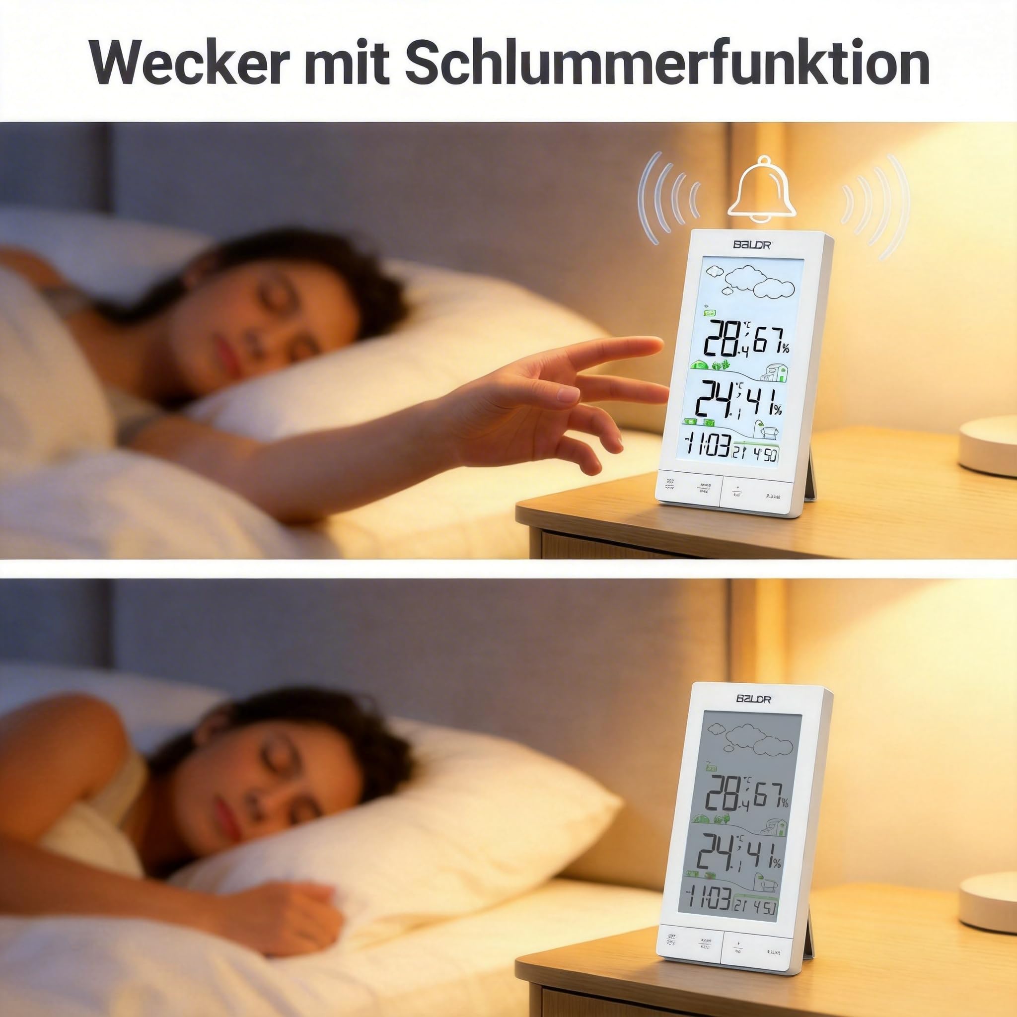 Konsen Wetterstation Funk mit Außensensor – 5" Display mit Hintergrundbeleuchtung, DCF Funkuhr, Innen- & Außentemperatur, Luftfeuchtigkeit, Wettervorhersage, einfache Bedienung durch vordere Tasten