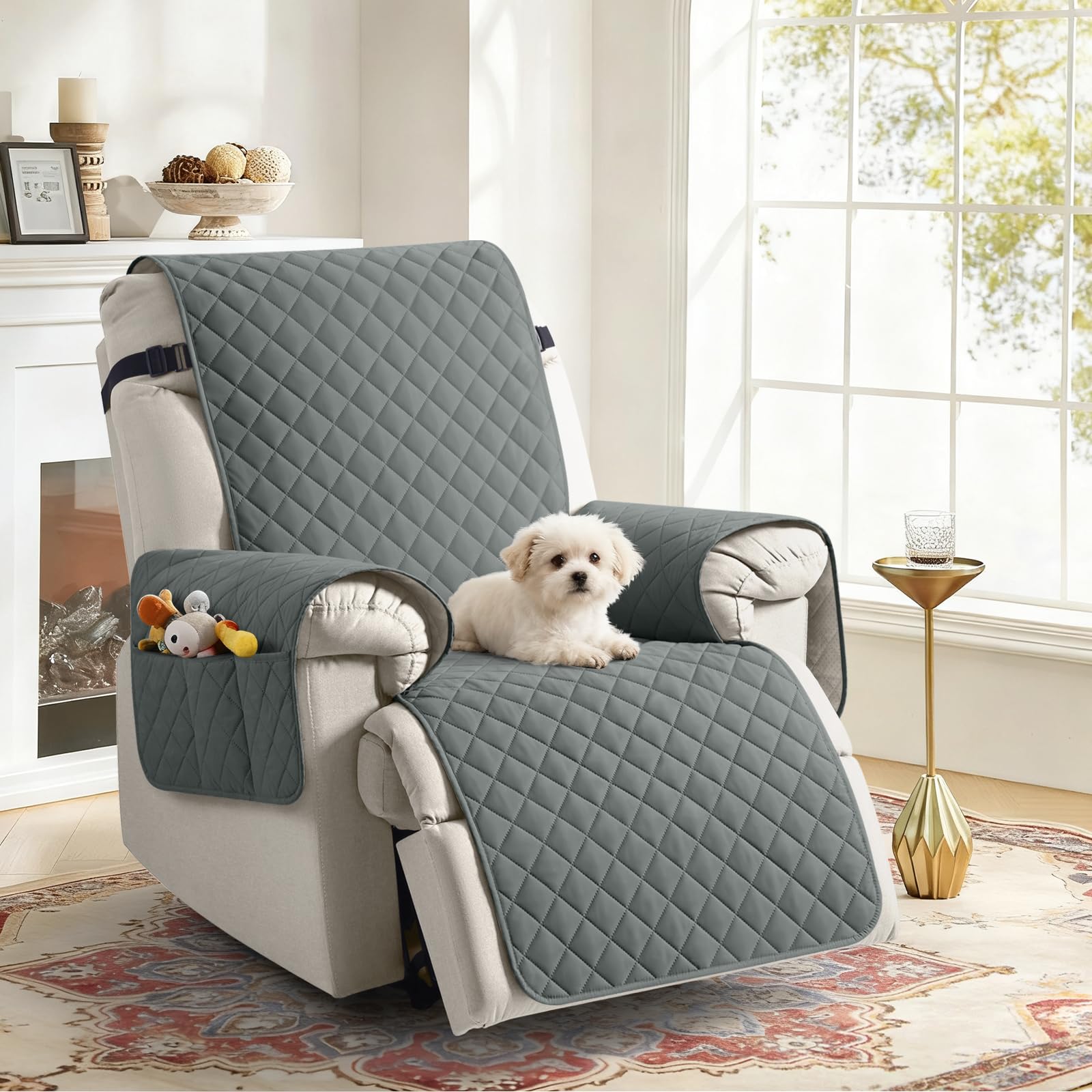 TAOCOCO Sesselschoner für Relaxsessel, Sesselbezug Relaxsessel mit Armlehnen und Taschen, Sessel überzug Wasserdicht für EIN Zuhause mit Kindern und Haustieren(Dunkelgrau, 55×231 cm)
