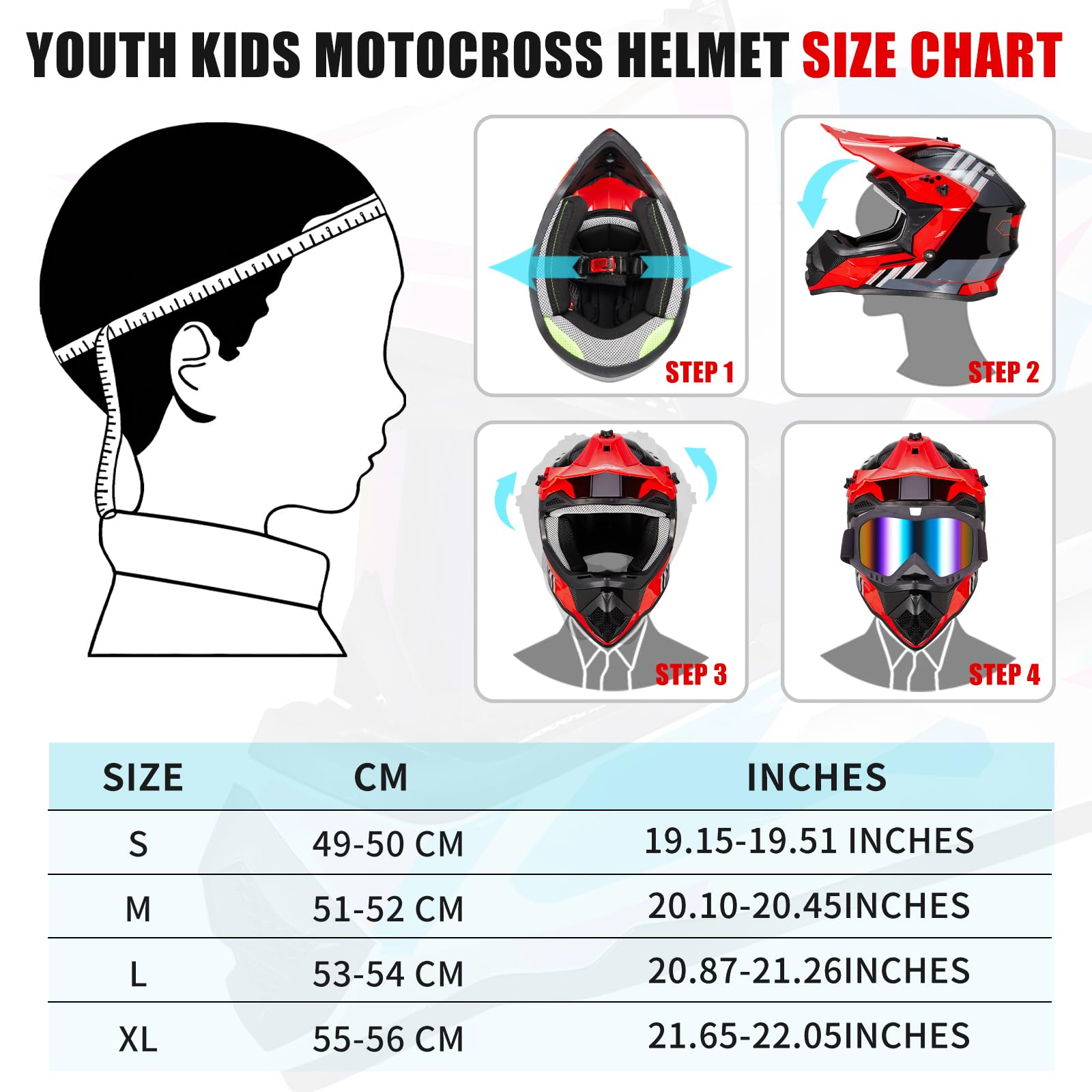 VCOROS Casco Motocross Bambino Set VS-905 Omologato ECE 22.06 per Dirt Bike