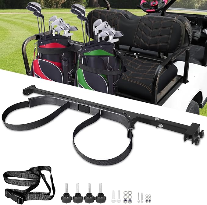 LEAPGOMAX No Drilling Golf Cart Bag Holder Bracket Attachment Bar Rack for Rear Seat
