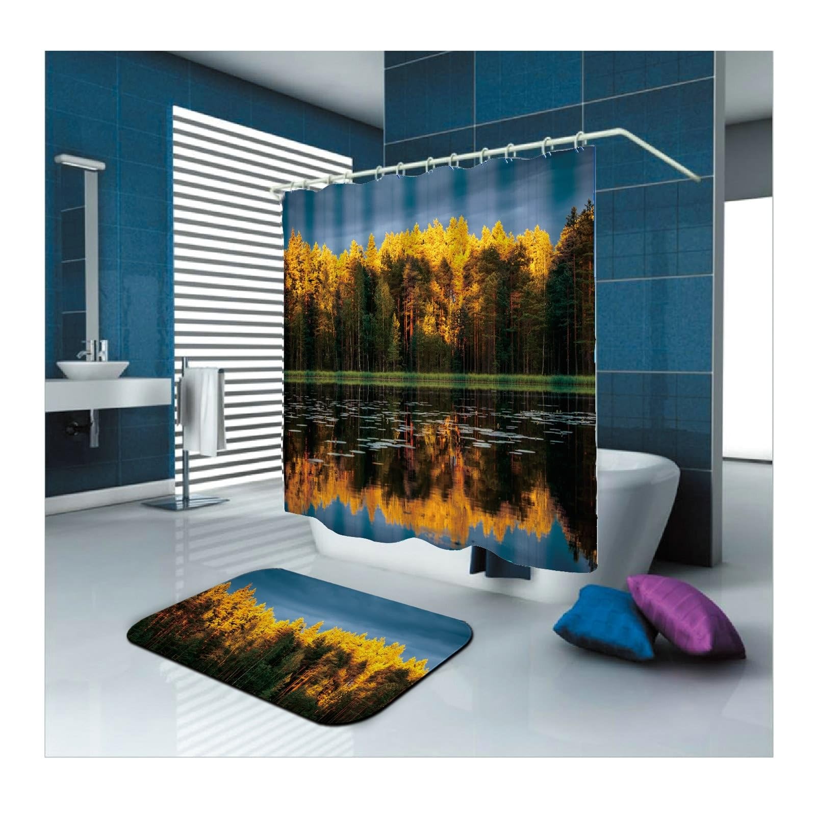 Rideau de douche 120x180 cm jaune en textile polyester à motif arbre