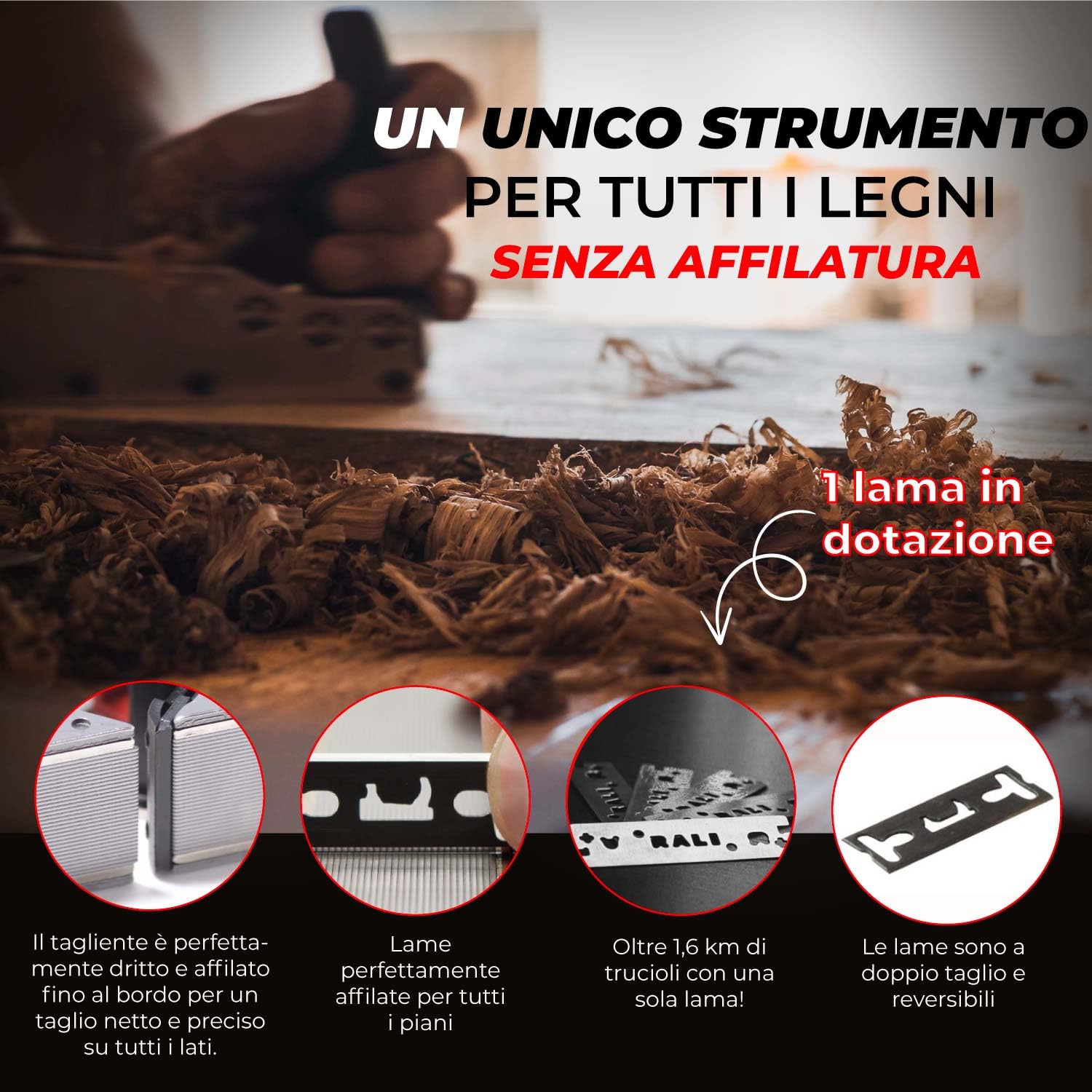 RALI G03 EVOLUTION N Pialleto a battuta senza affilatura per falegname. Pialleto a una mano con suola pesante, ideale per battute professionali | Regolazione ultra-facile della profondità