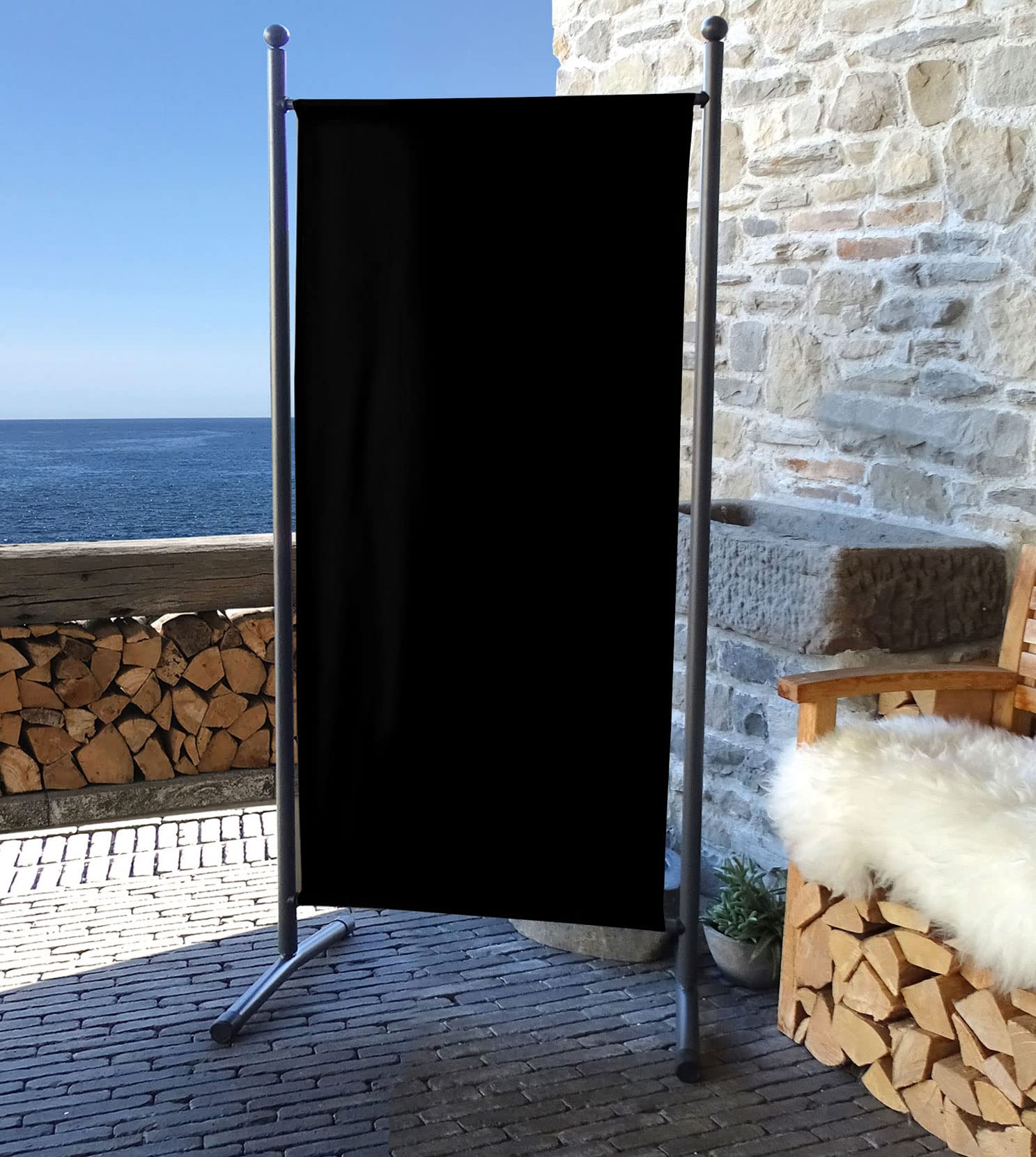 QUICK STAR Lot De 2 Paravents En Tissu Noir 180x178 Cm - Brise-vue Pour Balcon Et Intérieur