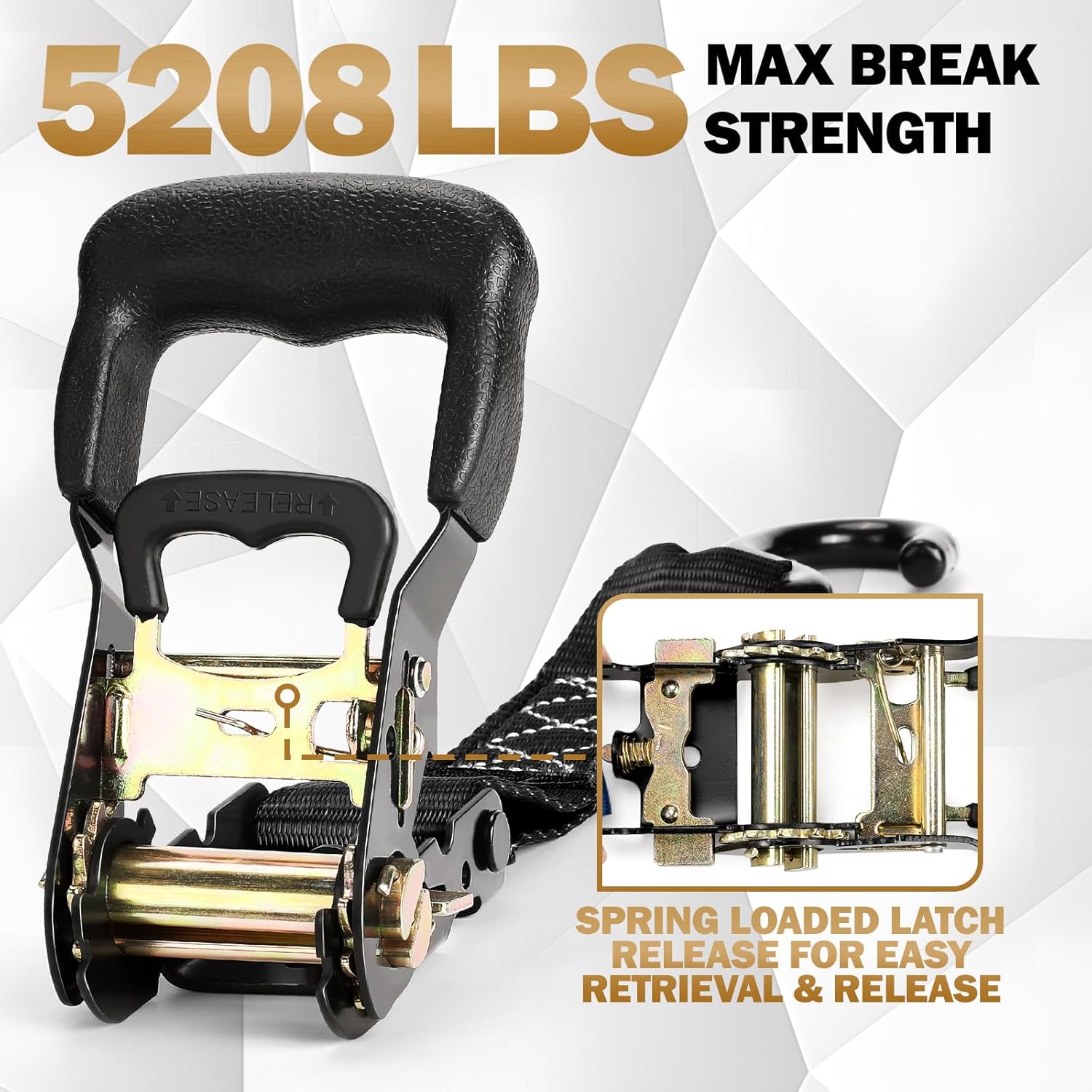 Heavy Duty Ratchet Straps with Hook - 1.6 Inch x 8 FT (5208 LB Break Strength) Tie Down Straps with S Hooks & Soft Loops, for Trucks, Cargo, Moving and Appliances（Black/4 Pack） - Image 2