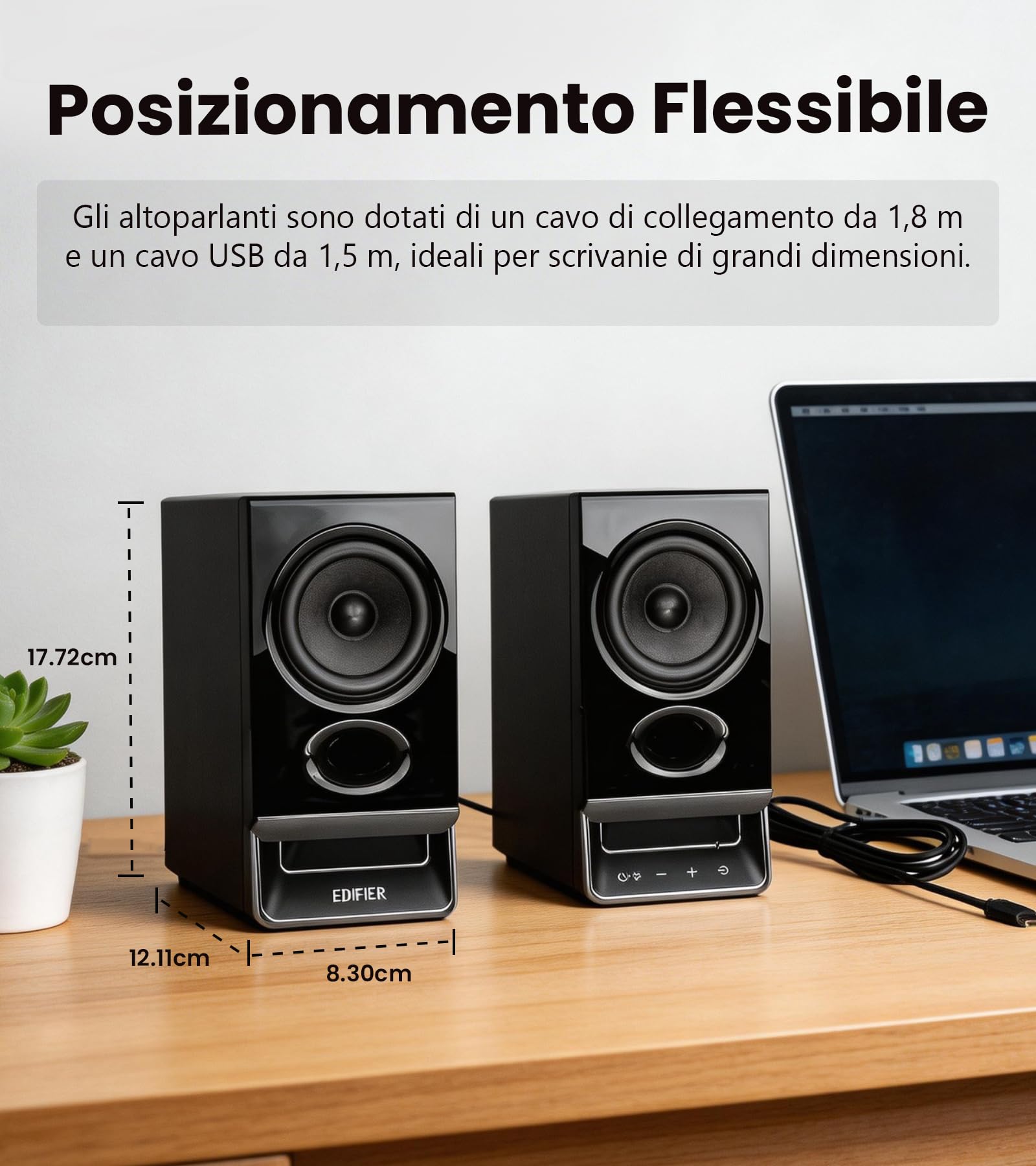 Edifier R20BT Casse PC con Driver da 2,75 pollici a Tutto Campo, Bluetooth 6.0, Controlli Touch, Ingressi AUX/USB, Uscita Cuffie, Profili Luce/Suono Personalizzati via App - Nero