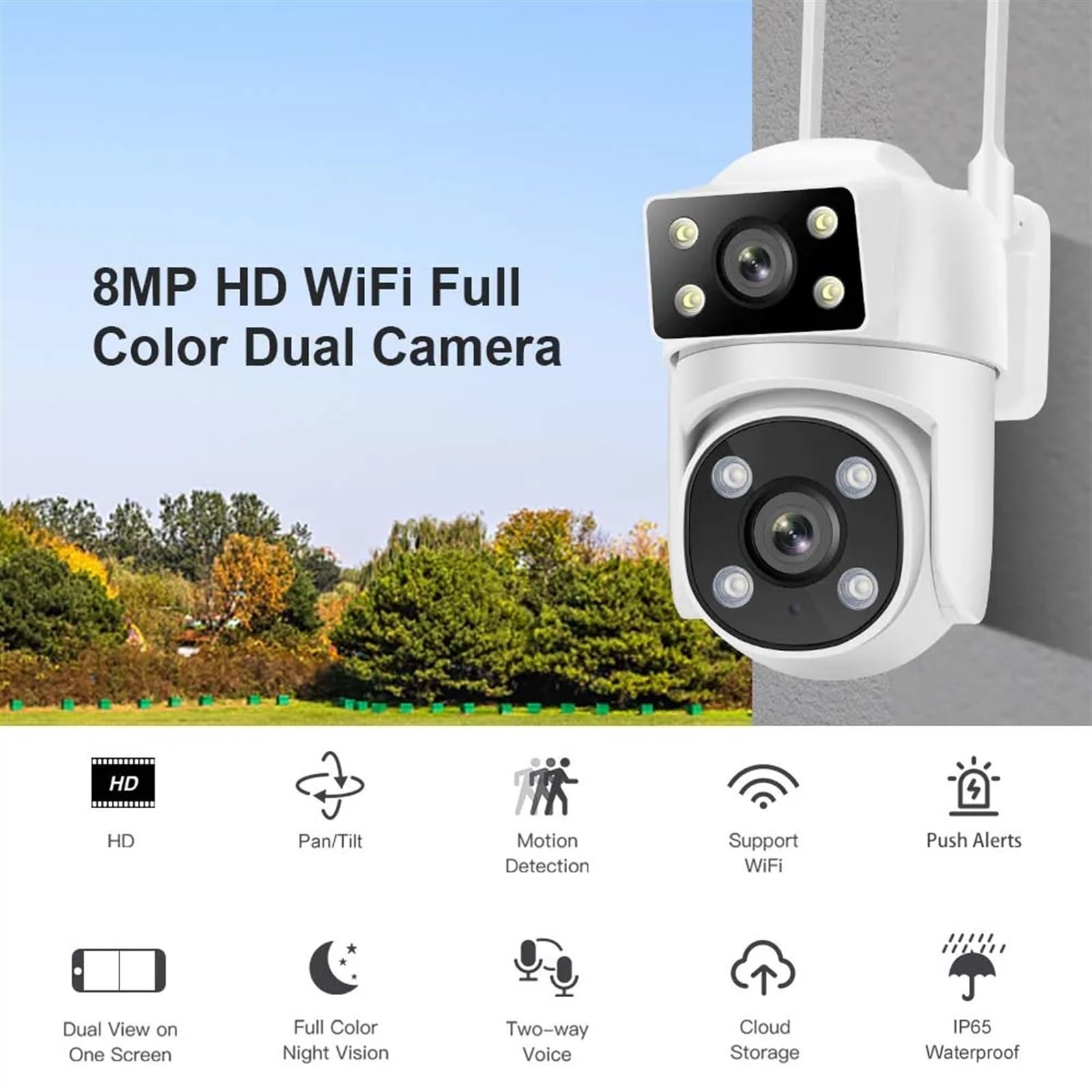 Kamera bezpieczeństwa zewnętrzna, Kamera IP 8MP 4K podwójny obiektyw AI śledzenie 5G kamera monitoringu wi-fi inteligentna ochrona kamera CCTV zewnętrzne kamery monitorujące PTZ Kamera bezpieczeństwa