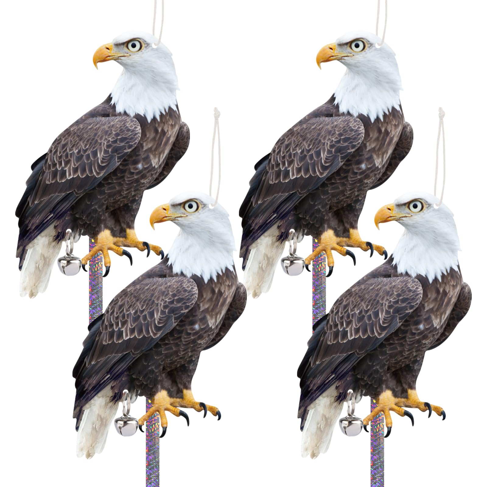 4PCS Pigeon Deterrent Hawk Bird Scarers for Gardens Flat Fake Owls with Reflective Tape Plastic Owls to Keep Birds Away Hanging Owl Decoy to Scare Birds Away from Roofs Patio Yards Porch Tree