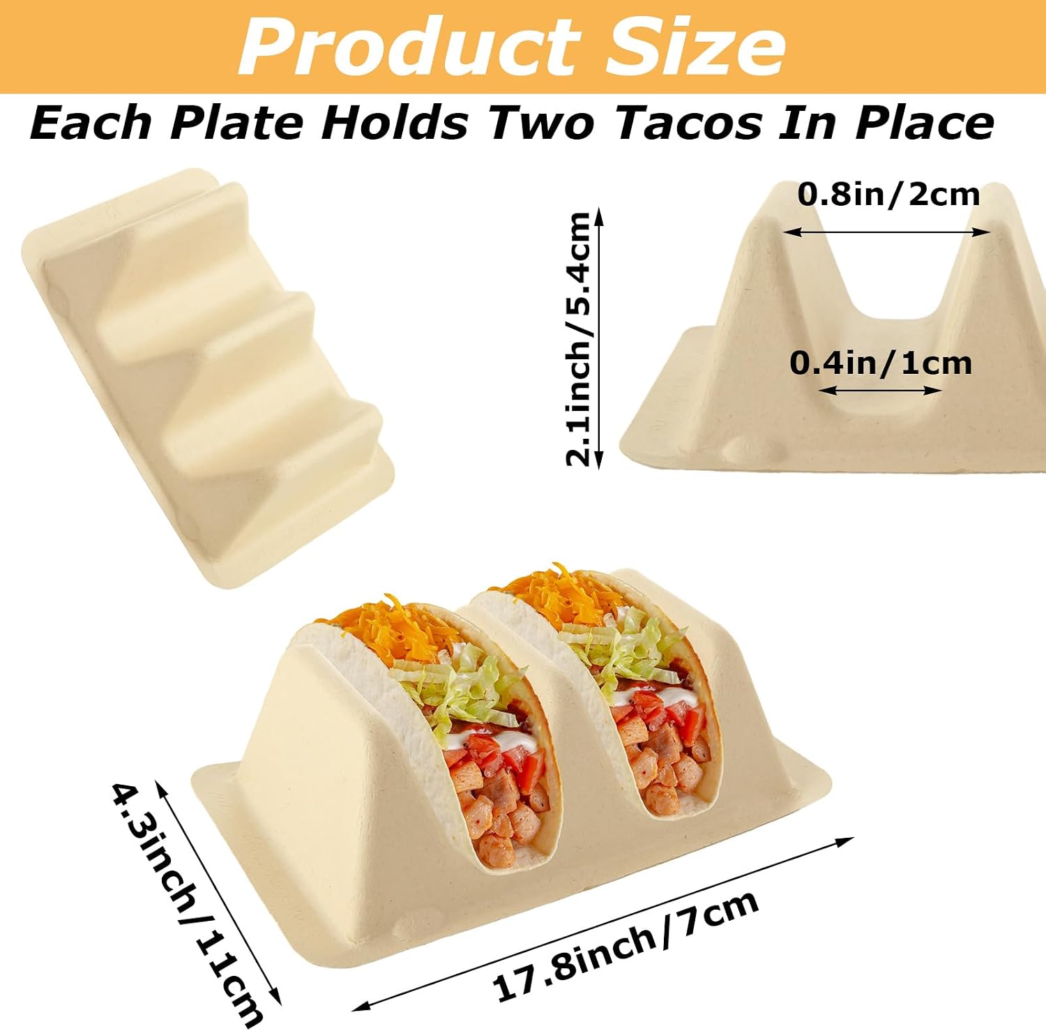 50 Pack Pulp Fiber Taco Holder, Taco Holders with 2 Dividers, Pulp Fiber Taco Plates for 2 Tacos, Taco Tray Holder for Party, Taco Tuesday Lazy Susan Taco Bar Serving Set for Party